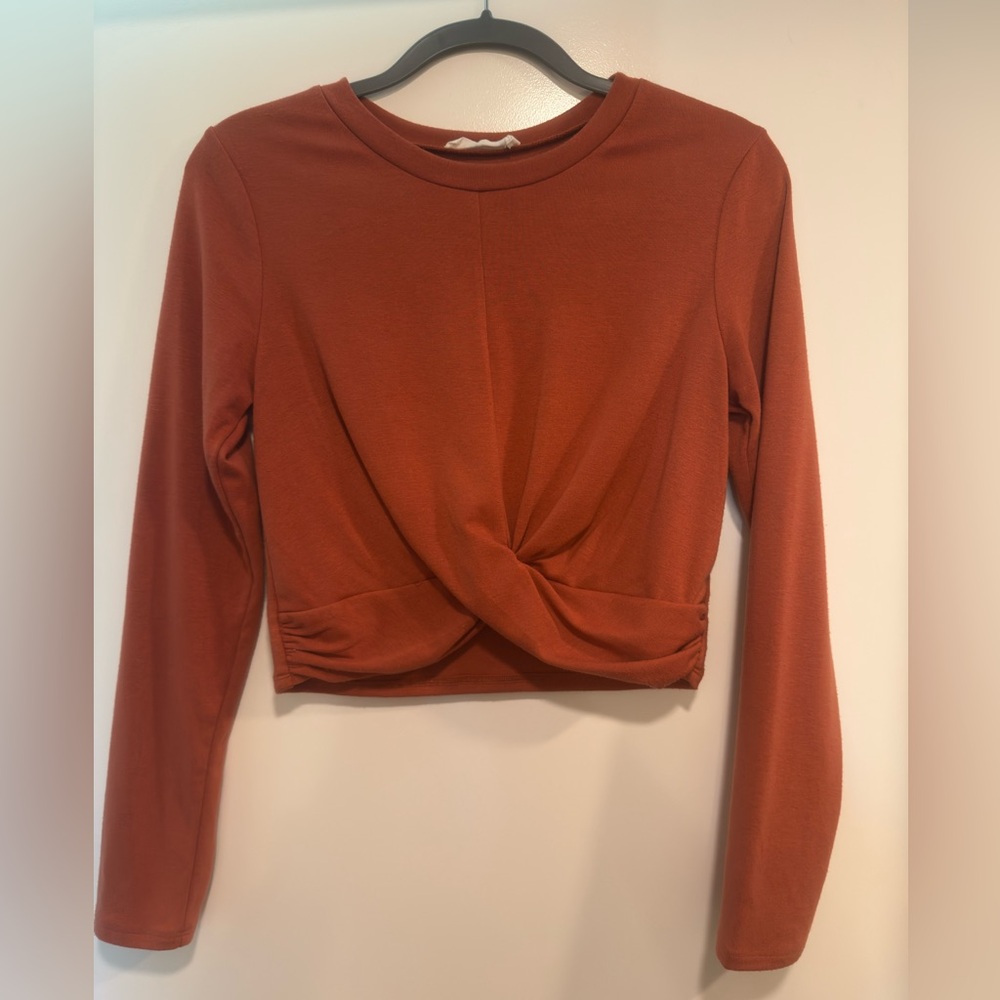 Lush Rust Long Sleeve Twist Crop Top